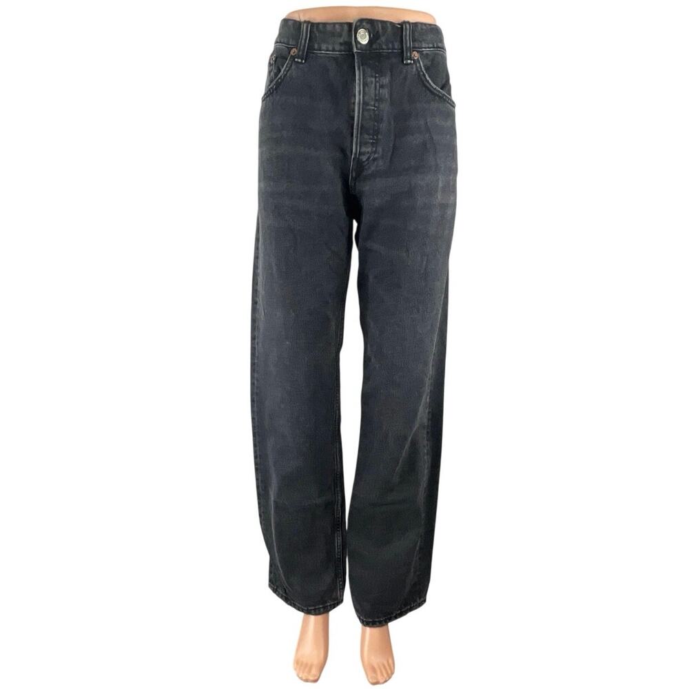 Zara Women's Black High Rise Baggy Barrel Palazzo Wide Leg Denim Jeans Pants 12